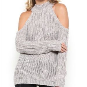 Express cold-shoulder sweater in oatmeal